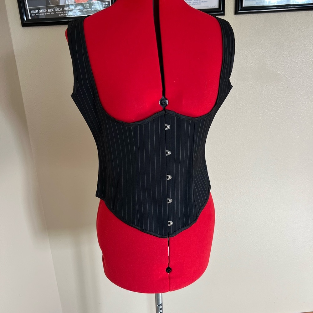 Sleek Black Pinstripe Corset Blouse